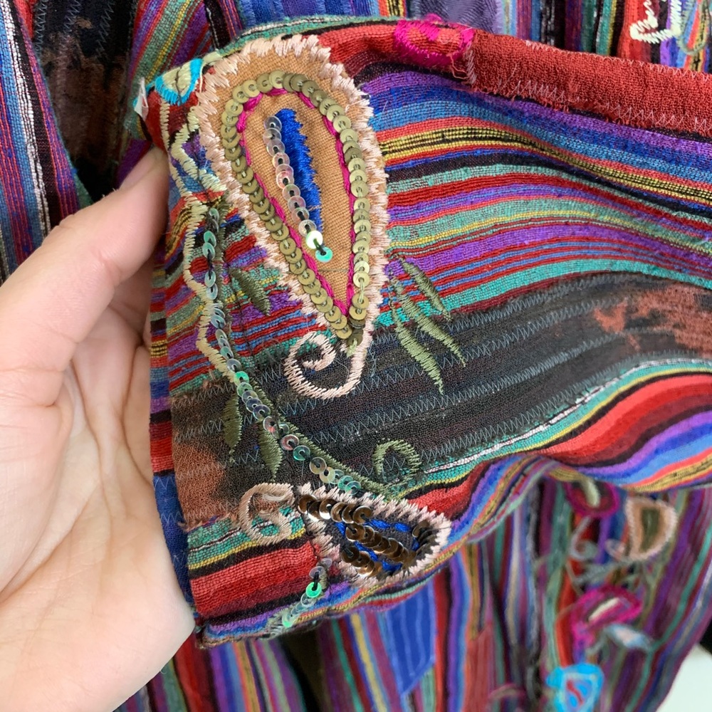 Purple Silk Open Front Jacket Patchwork Boho - image 5